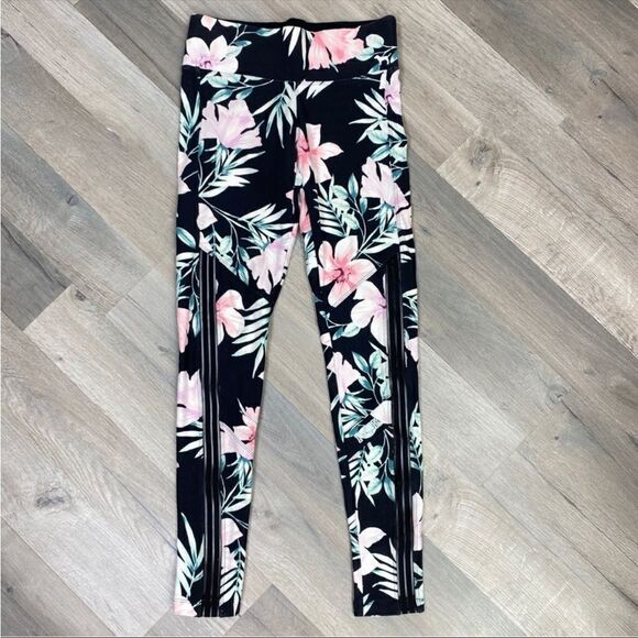 Pink by Victoria’s Secret Tropical Print Mesh Stripe Leggings Black Pink XS - Picture 5 of 9